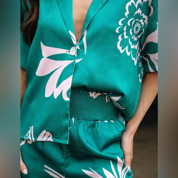 Teal Green floral Short Pants Set - Picture 3 of 6